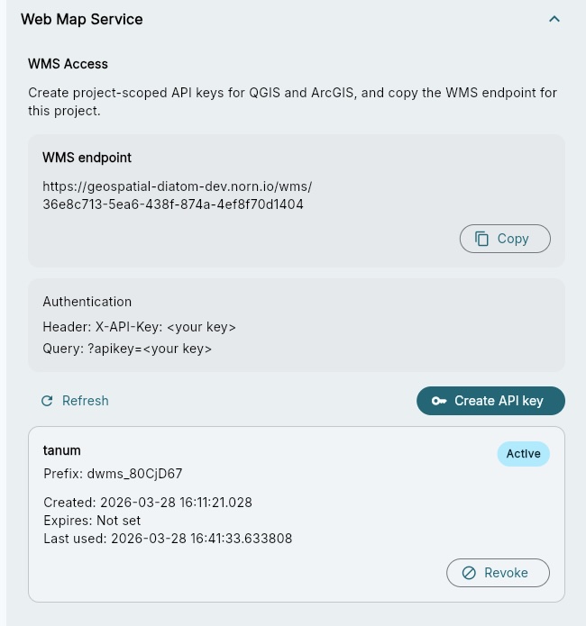 Exempel på WMS-integration från Diatom för användning i GIS-verktyg