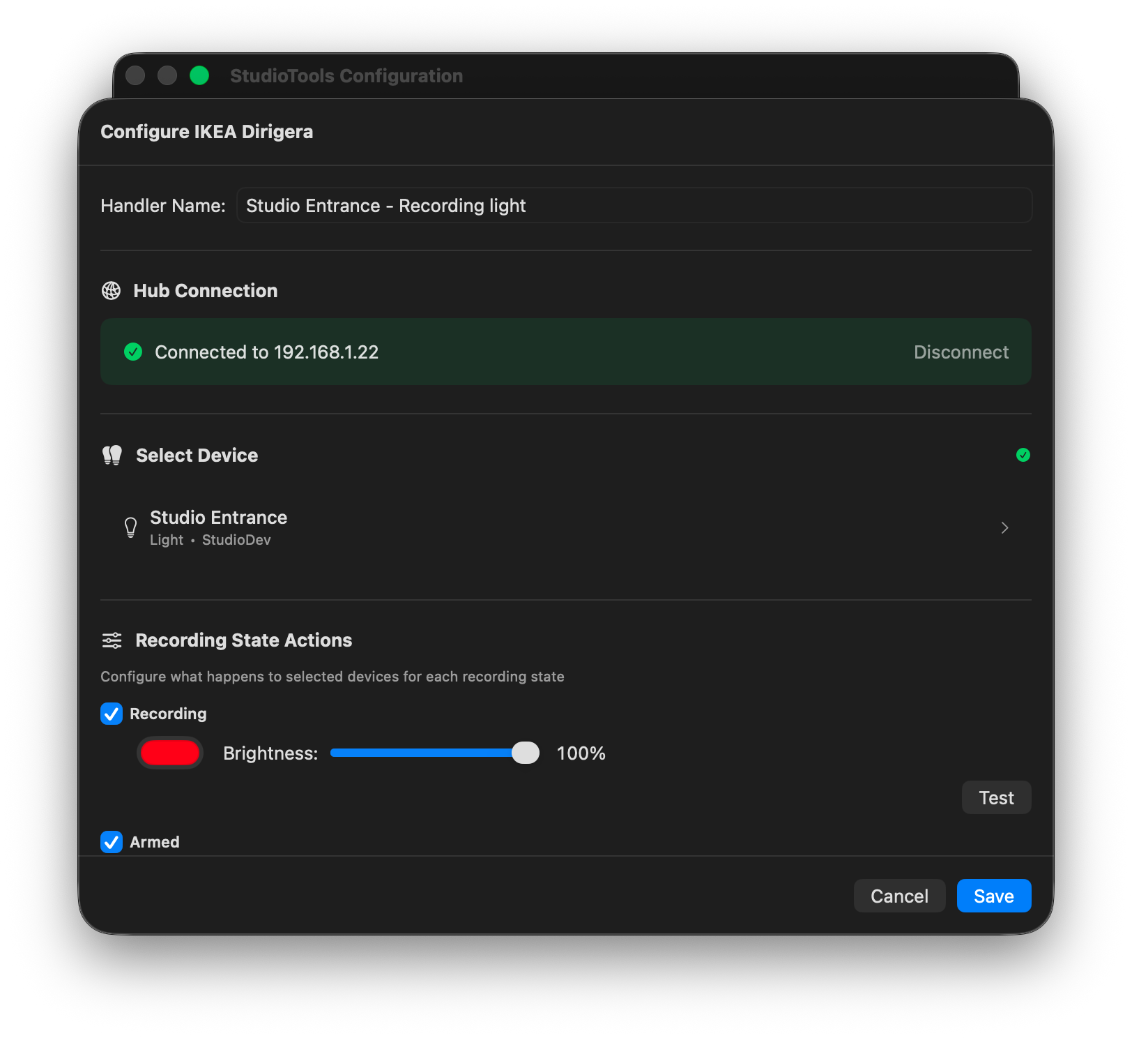StudioTools interface in dark mode